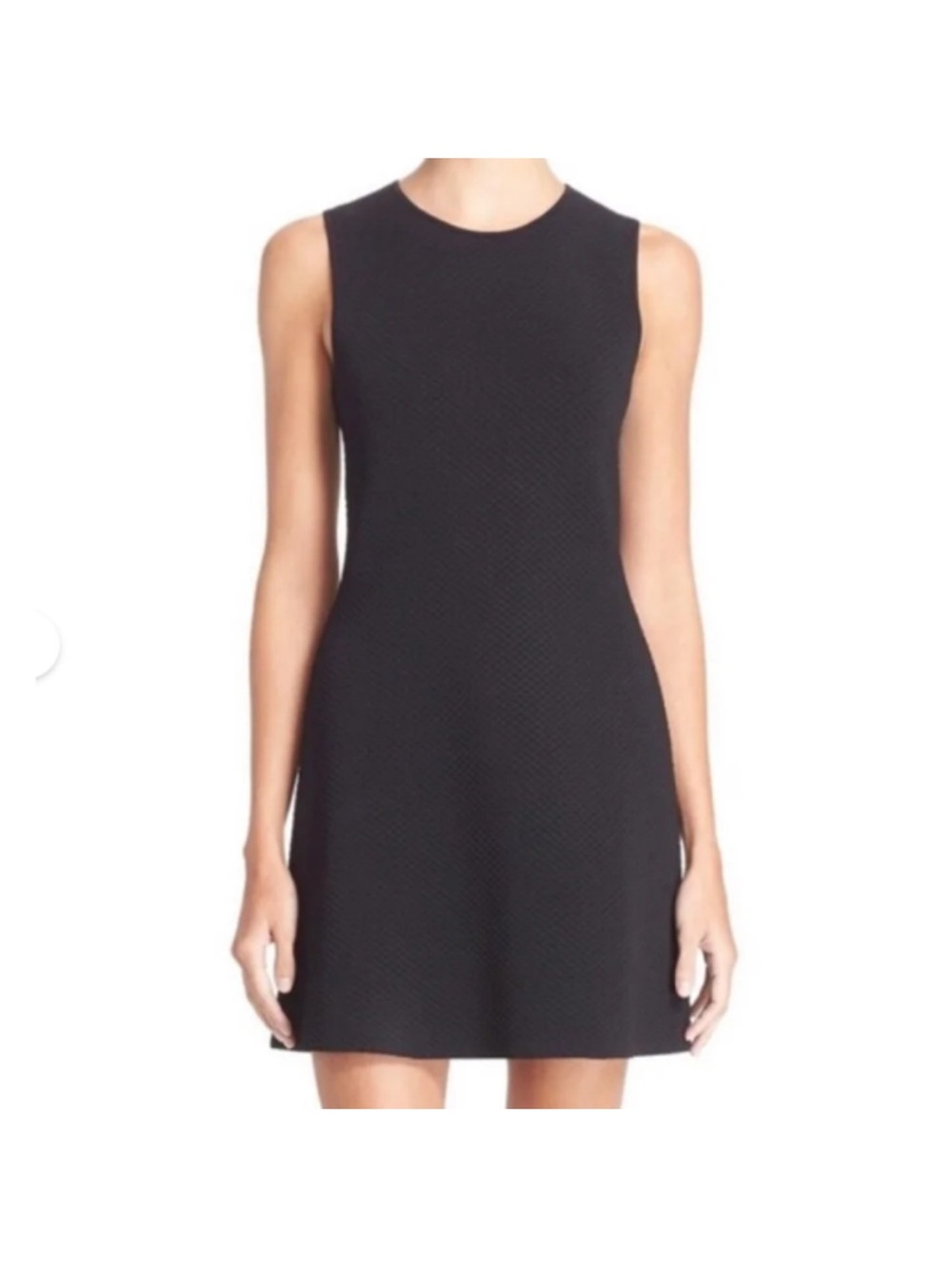 Theory Branteen J Glossed Black Waffle Knit A-Line Sleeveless Dress Medium NWT